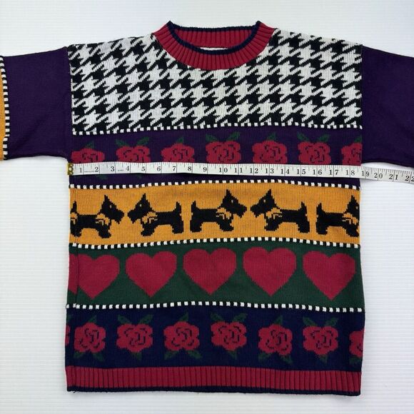 Vintage Knitwaves Sweater Scottie Dog Hearts Roses Houndstooth Size Medium USA - Picture 6 of 8